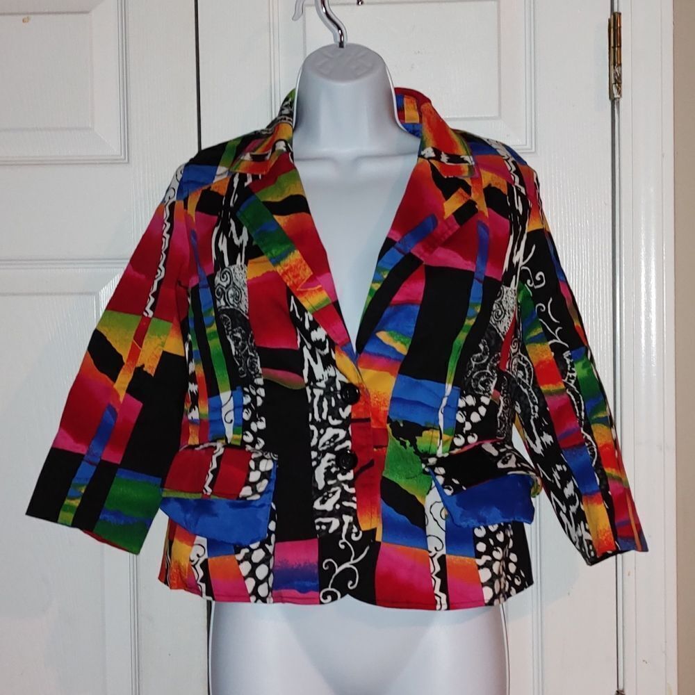 ERIN by Erin Fetherston cropped multi color multi print cropped blazer  Sz S